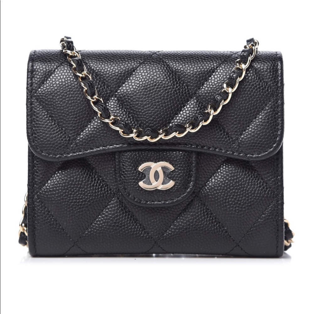 βSOLDβAuth Chanel caviar flap card w chain - Picture 4 of 10